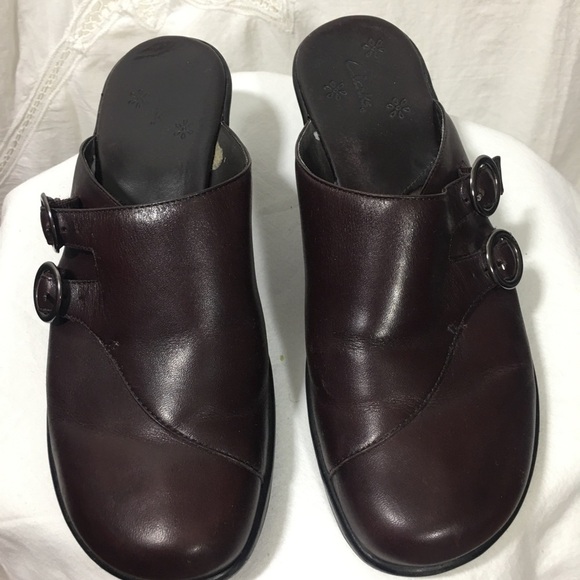 𝅺CLARKS Clogs Brown Side Buckle 7.5 M - Picture 1 of 12